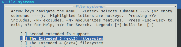Kernel "File systems" menu