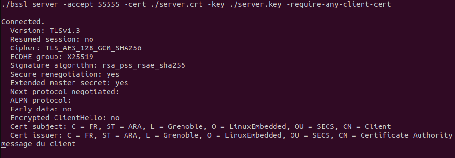 Connection d'un client TLS au server avec authentification mutuelle