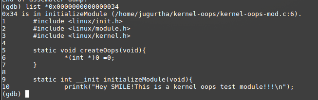 Faulty line detected - kernel oops