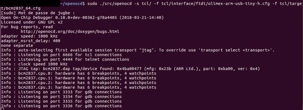 Debugging Rasberry PI 3 OpenOCD