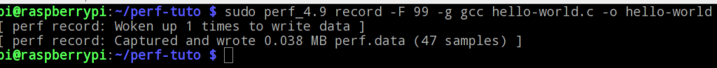 Profile terminating application using perf